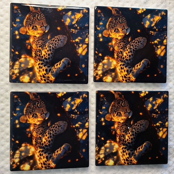 Leopard Print Coasters Set - Picture 2 of 6